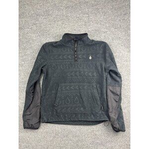 Volcom Fleece Sweater Mens Medium Black Gray Quarter Zip Pullover Aztec Pattern